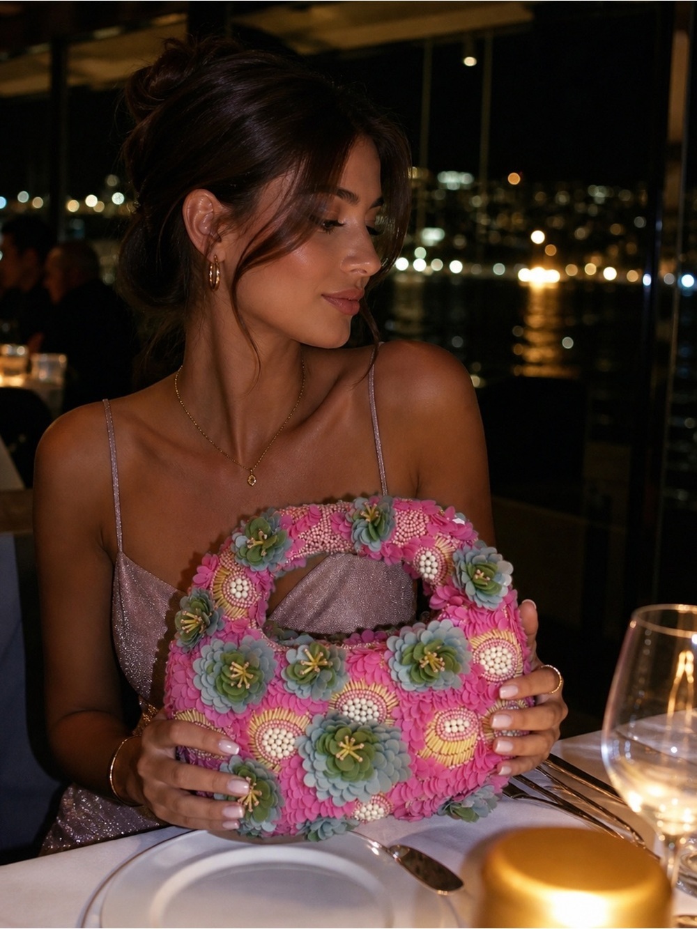 Beaded Floral Handbag Statement Bag | Elegant Evening Purse |Mini Top Handle Bag